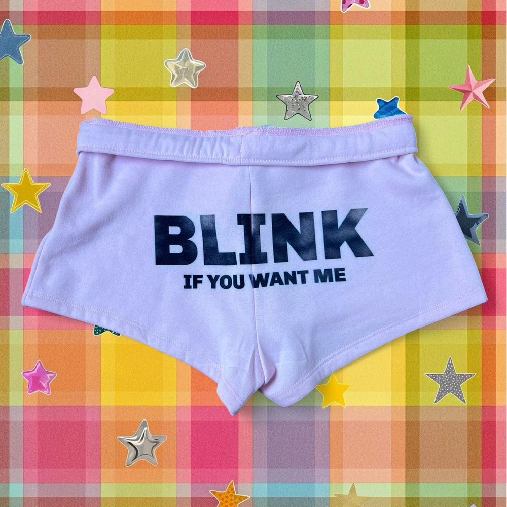 BLINK IF YOU WANT ME Fold-Over Booty Shorts